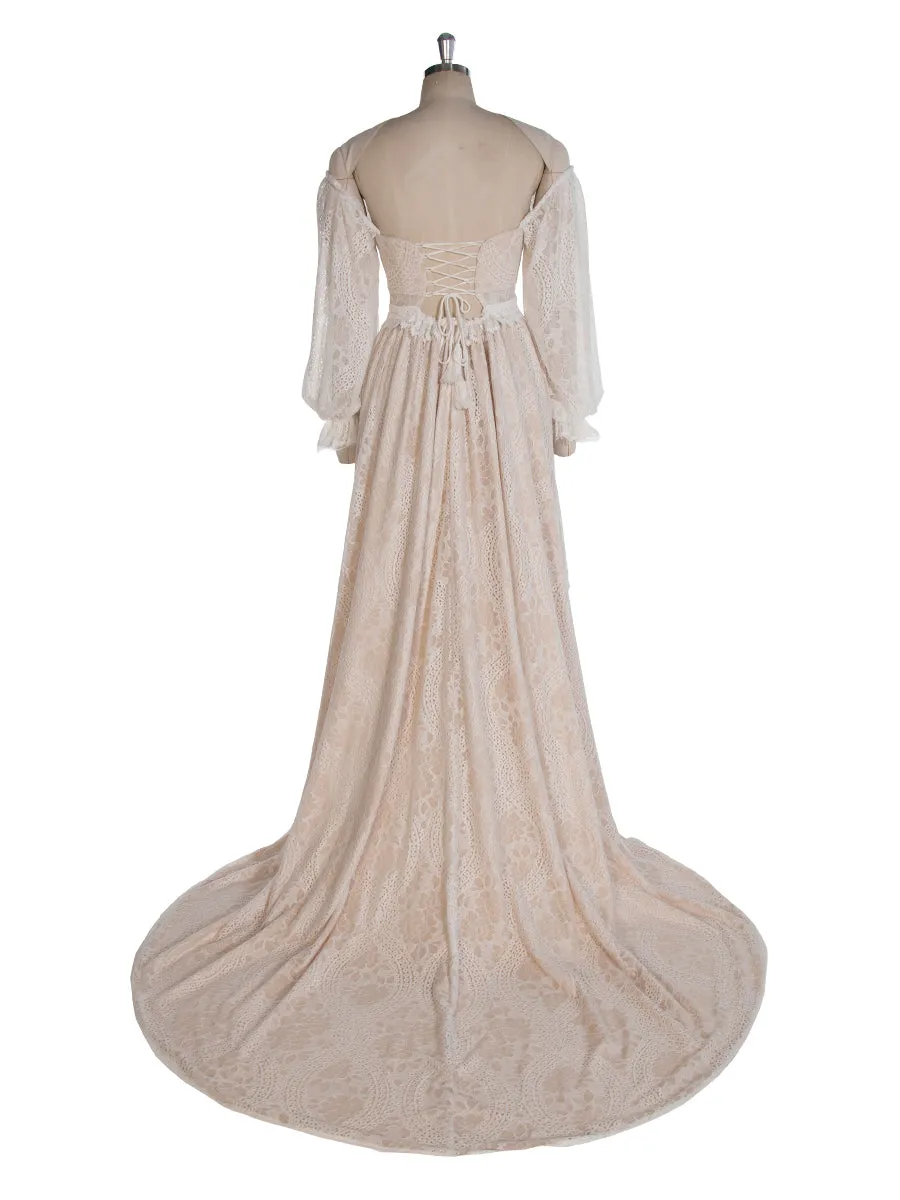 Bohe Lace Vintage Maxi Dress Long Sleeves Photoshoot Dress YW243117