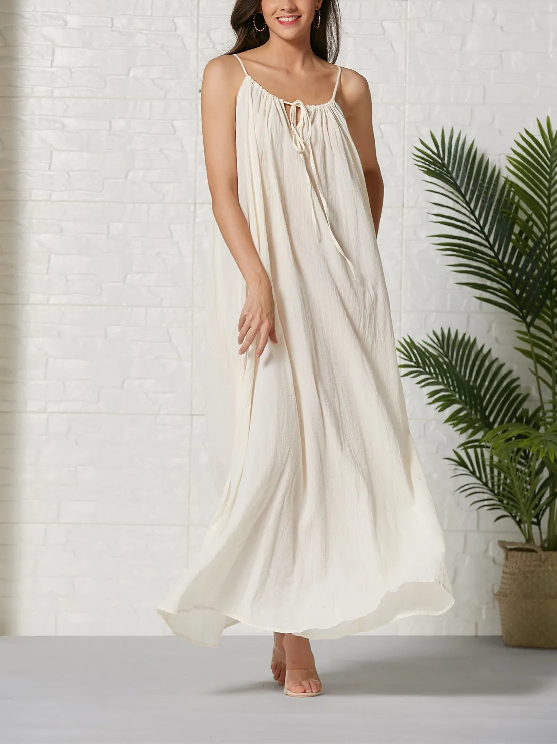 Bohemian Cotton Loose Solid Color Sling Beach Dress