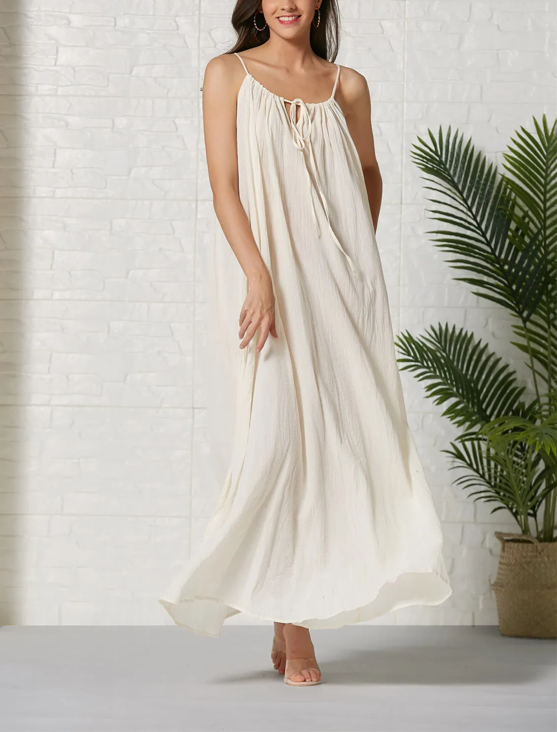 Bohemian Cotton Loose Solid Color Sling Beach Dress