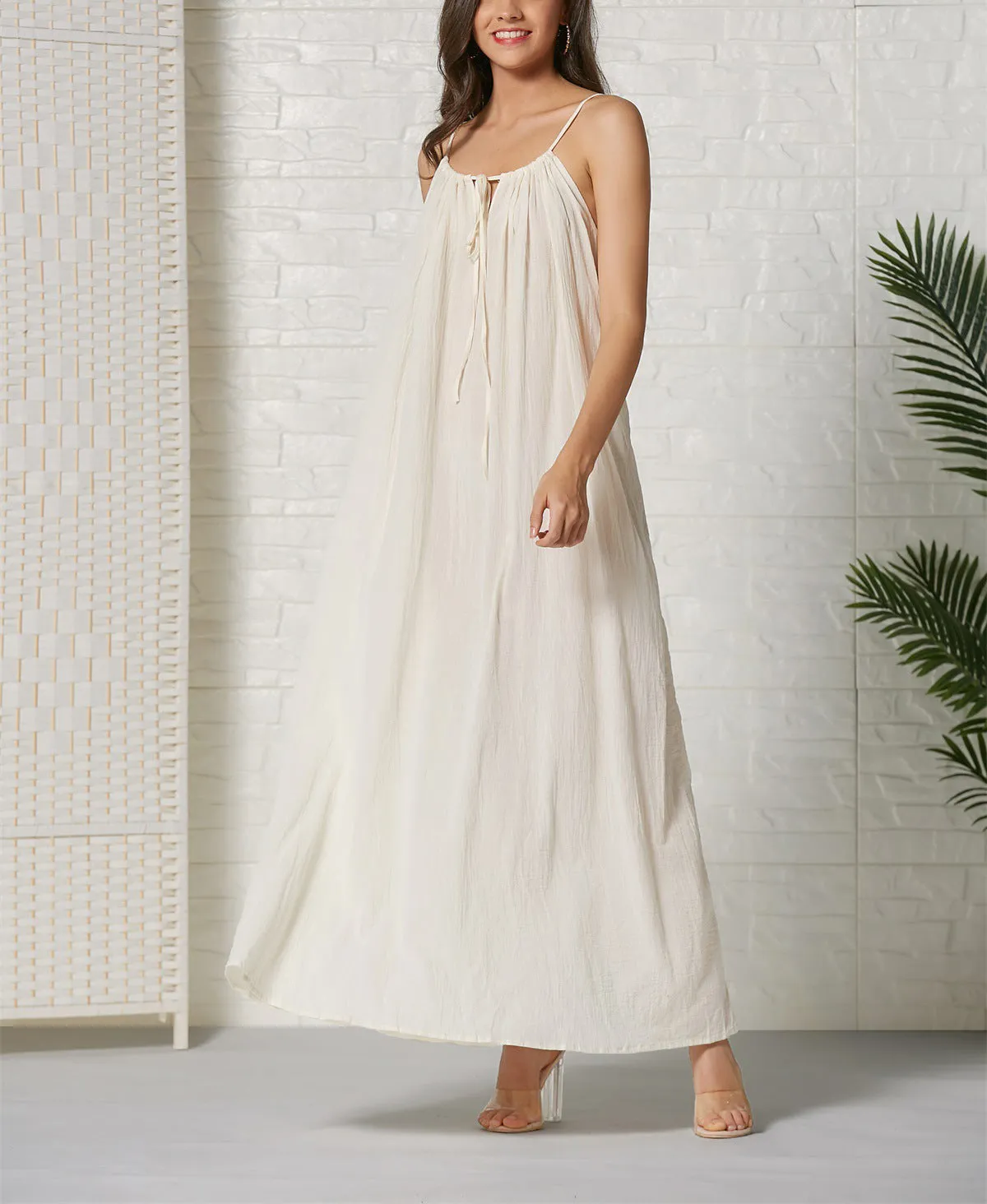 Bohemian Cotton Loose Solid Color Sling Beach Dress