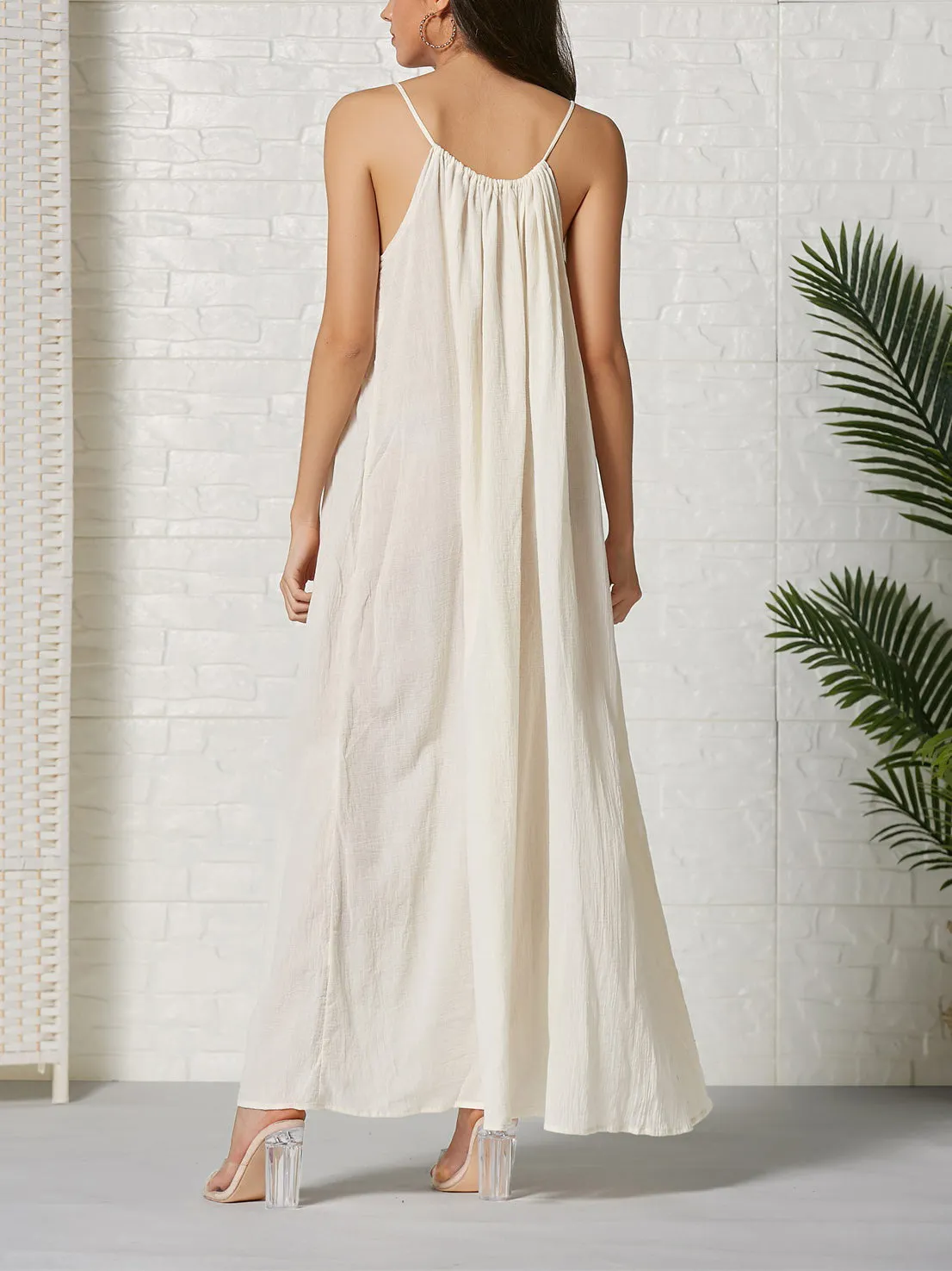 Bohemian Cotton Loose Solid Color Sling Beach Dress