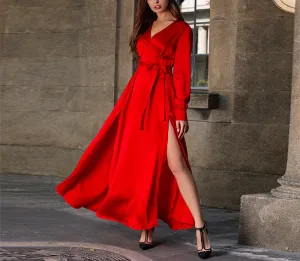 Bohemian Net Color Deep V-neck Stitching Split Dress
