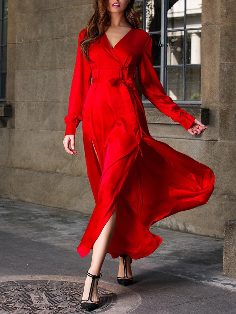 Bohemian Net Color Deep V-neck Stitching Split Dress
