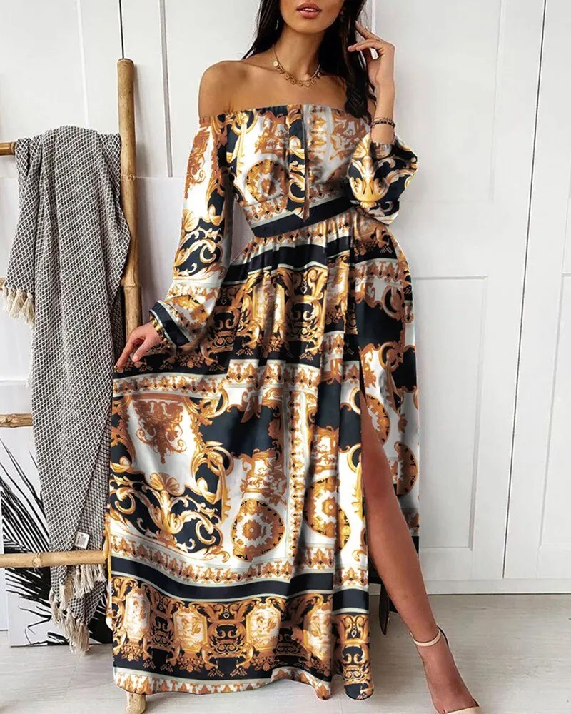 Bohemian Summer Evening Dress, Swing Split Dress, Beach Cover up