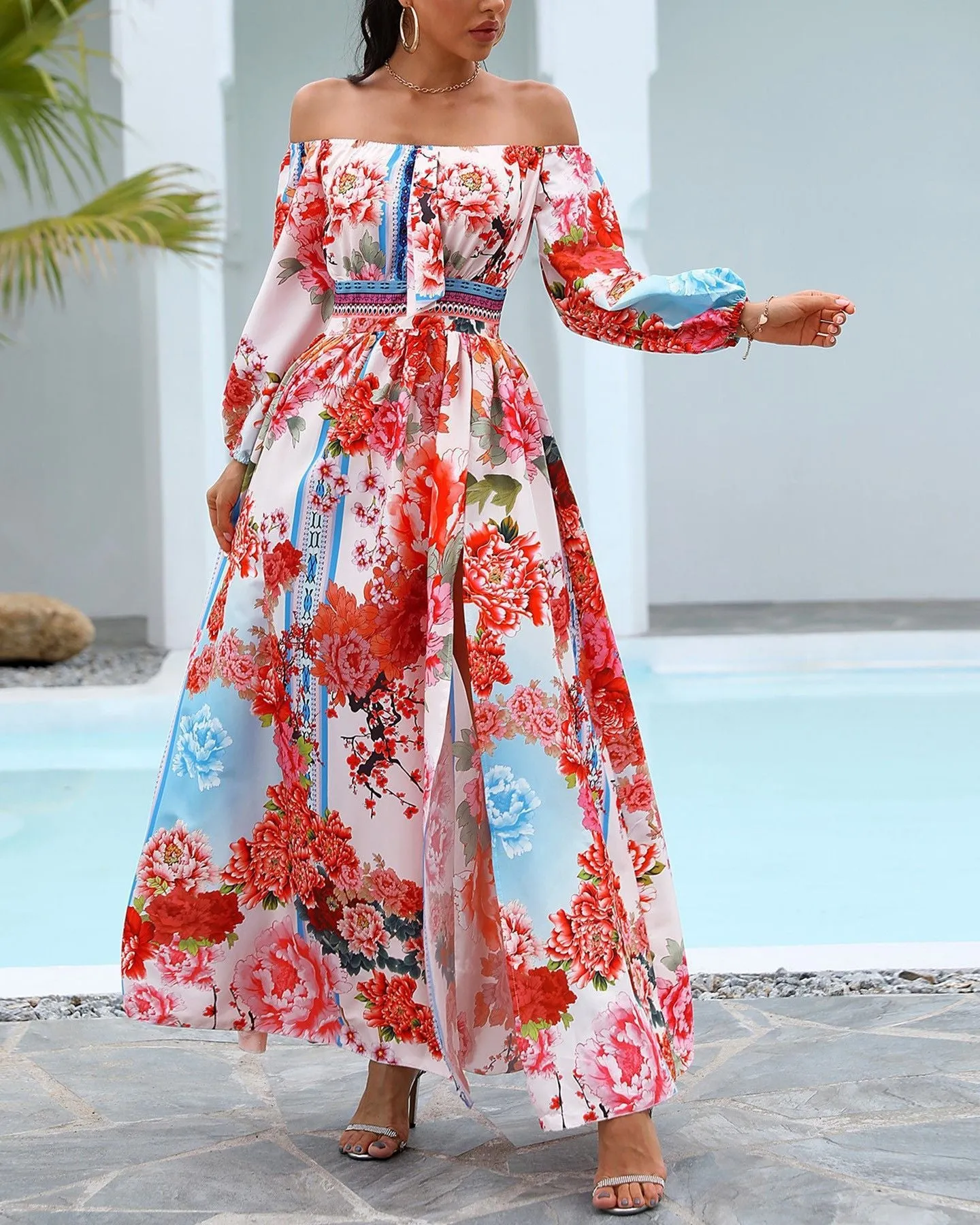 Bohemian Summer Evening Dress, Swing Split Dress, Beach Cover up