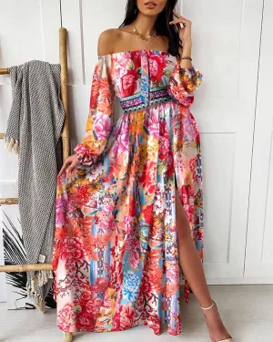 Bohemian Summer Evening Dress, Swing Split Dress, Beach Cover up