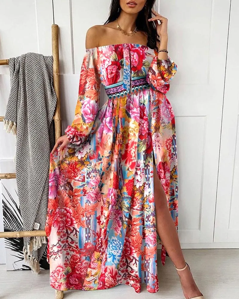Bohemian Summer Evening Dress, Swing Split Dress, Beach Cover up