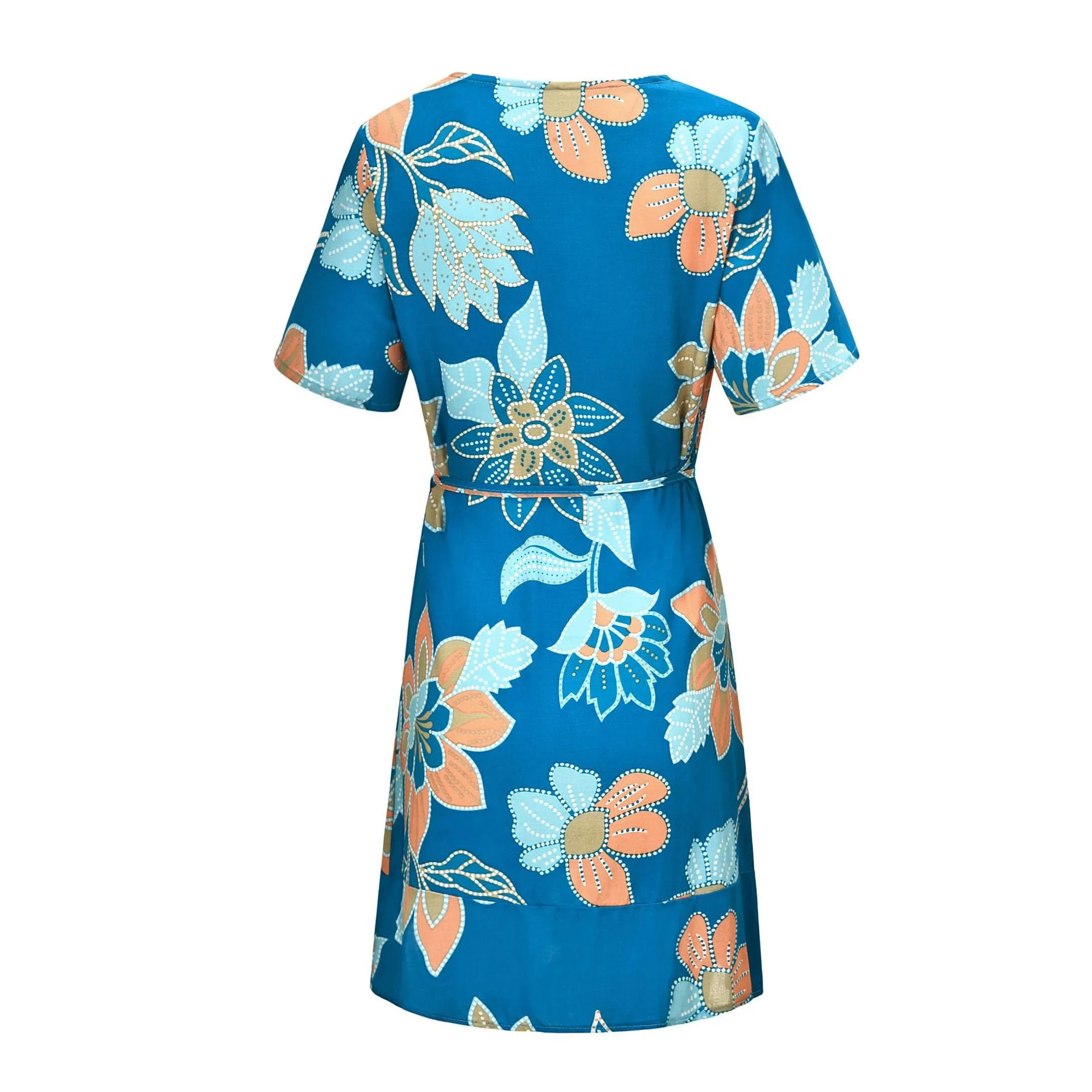 Bohemian V-neck Tie Print Irregular Mini Dress