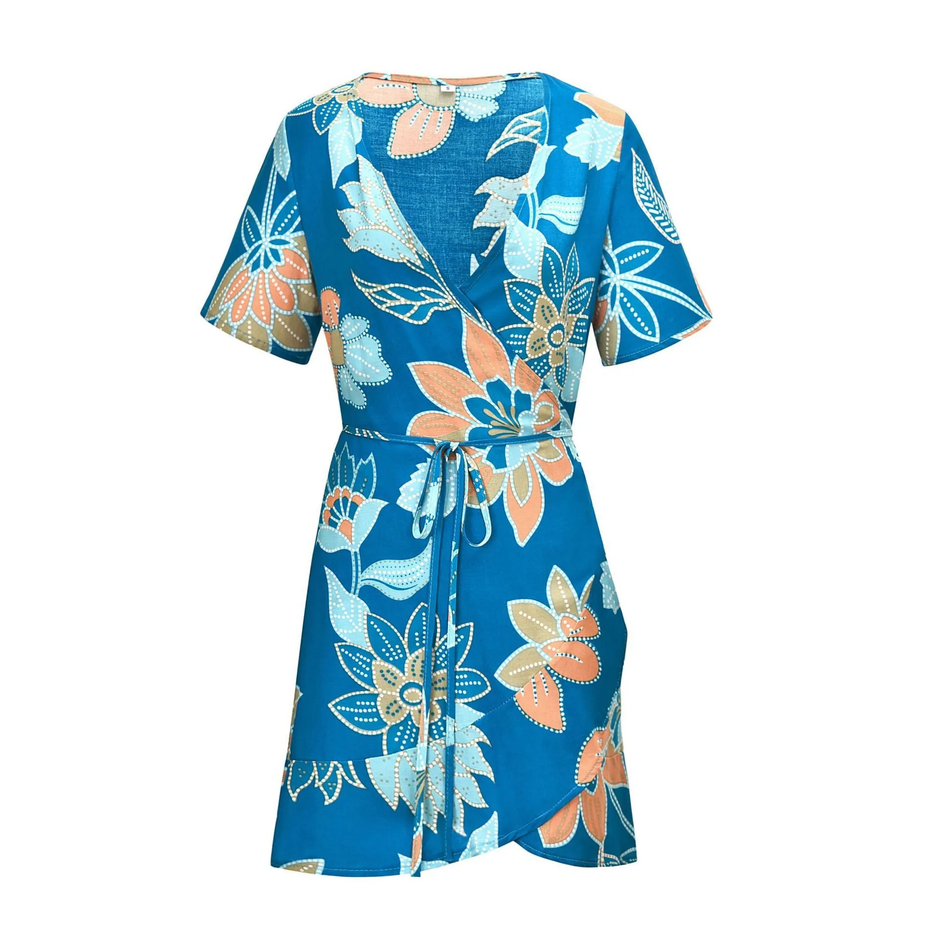 Bohemian V-neck Tie Print Irregular Mini Dress