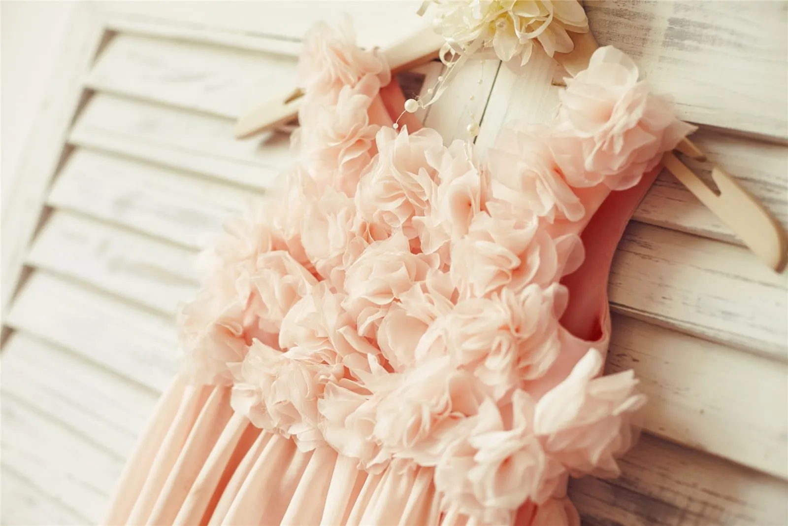 Boho Beach Blush Pink Chiffon Straps Flower Girl Dress