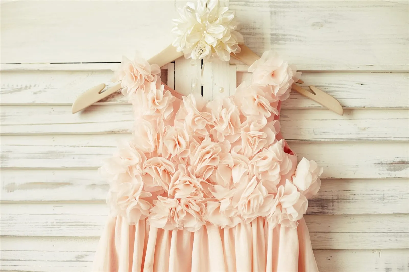Boho Beach Blush Pink Chiffon Straps Flower Girl Dress