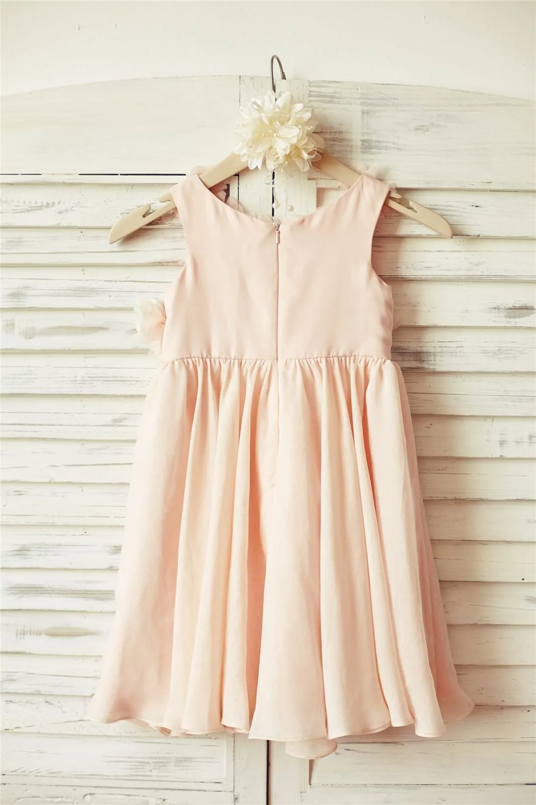 Boho Beach Blush Pink Chiffon Straps Flower Girl Dress
