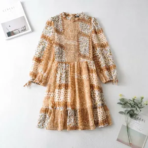 Boho Shirred Frill Floral Vacation Skater Mini Dresses