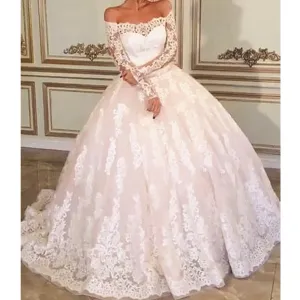 boho wedding dresses long sleeve lace appliqué elegant muslim Dubai wedding ball gown vestidos de novia princesa