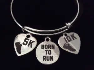 Born to Run 5K 10K Silver Expandable Charm Bracelet Adjustable Wire Bangle Trendy Gift