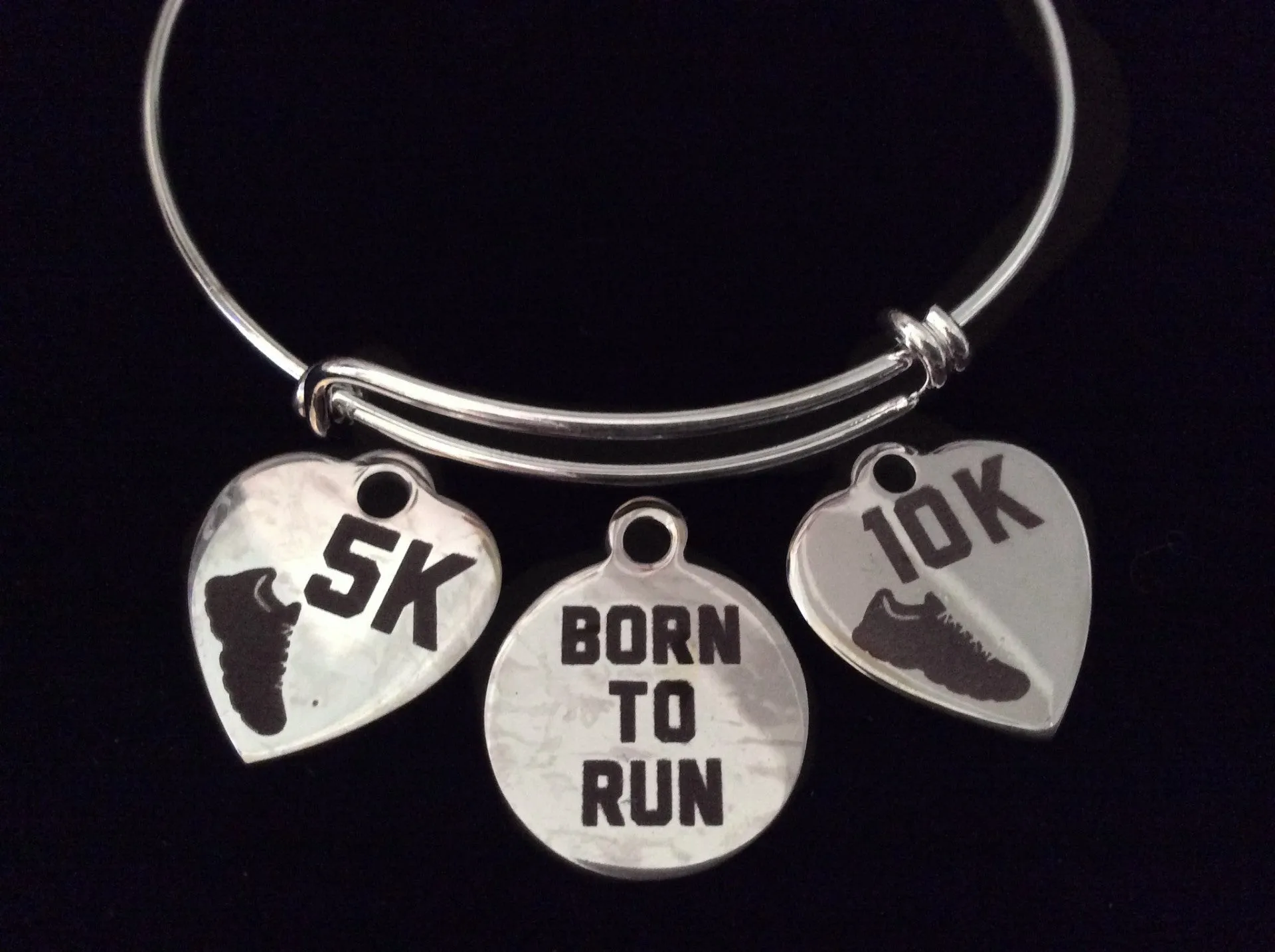 Born to Run 5K 10K Silver Expandable Charm Bracelet Adjustable Wire Bangle Trendy Gift