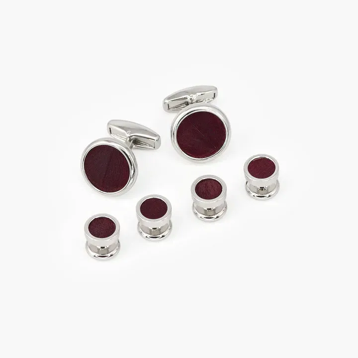 Brackish - Lesesne Cufflinks & Stud Set - Burgundy Turkey Feathers