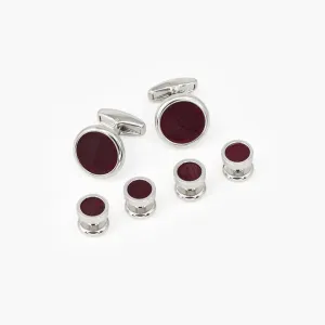 Brackish - Lesesne Cufflinks & Stud Set - Burgundy Turkey Feathers