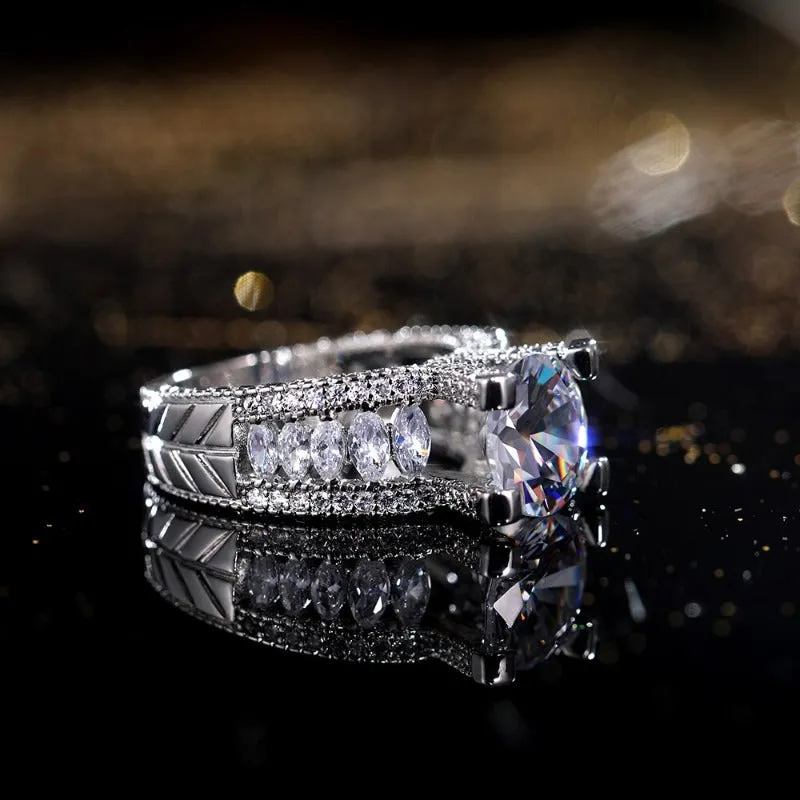 Bridal Round Zircon Ring For Women Wedding Silver Jewelry