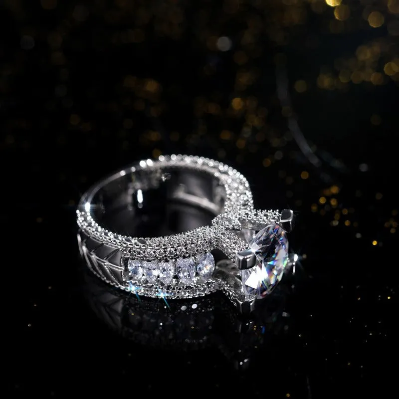 Bridal Round Zircon Ring For Women Wedding Silver Jewelry