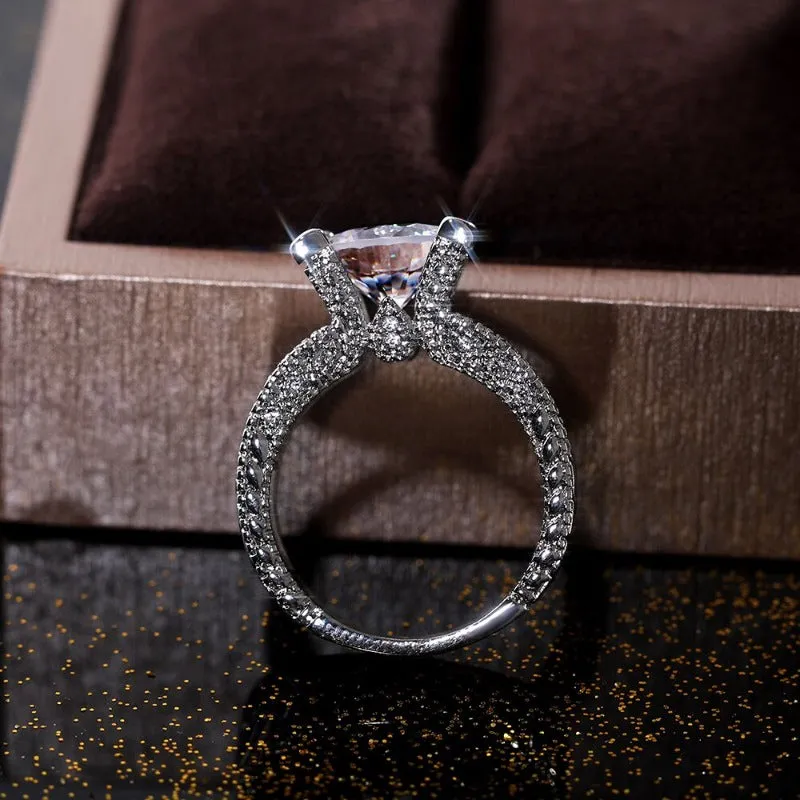Bridal Round Zircon Ring For Women Wedding Silver Jewelry