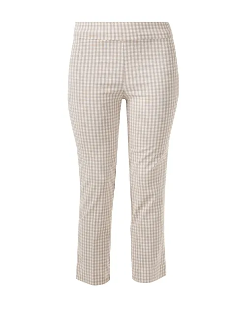 Brigitte Beige Check Cropped Pull On Pant