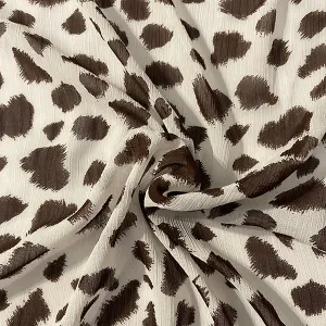 Brown and White Crinkled Print Chiffon Fabric