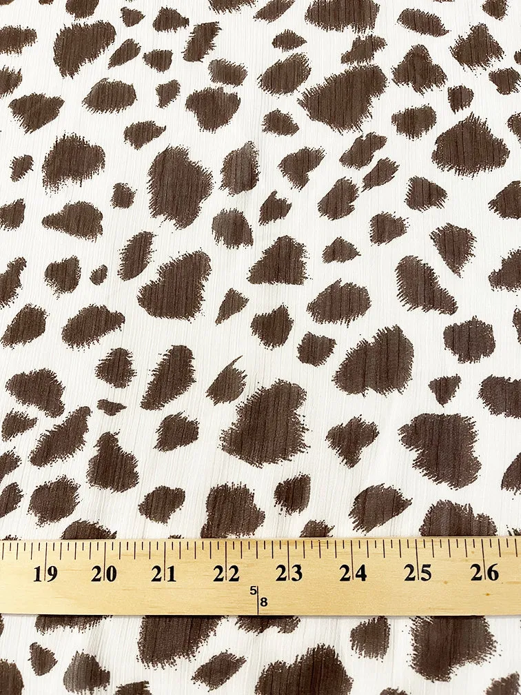 Brown and White Crinkled Print Chiffon Fabric