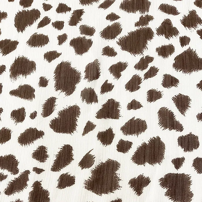 Brown and White Crinkled Print Chiffon Fabric
