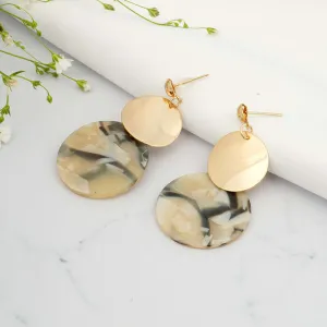 Brown Marble Print Disk Earrings