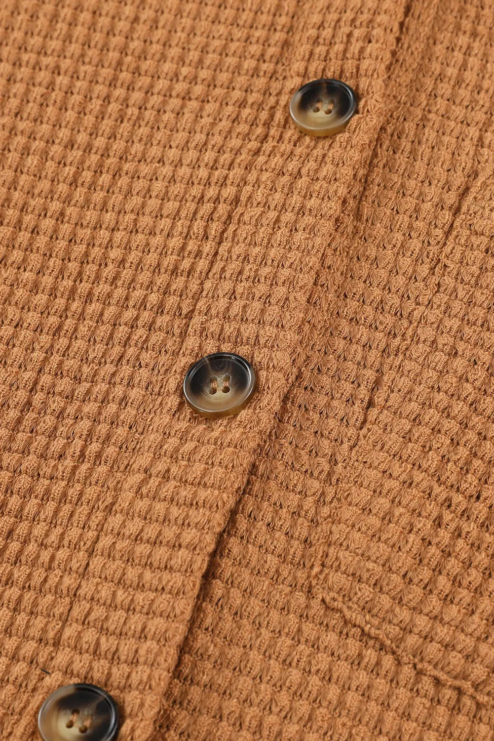 Brown Waffle Knit Button Up Casual Shirt