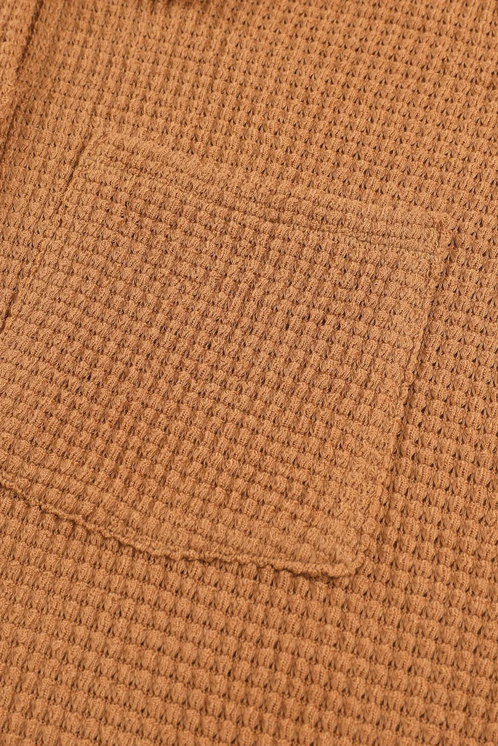 Brown Waffle Knit Button Up Casual Shirt