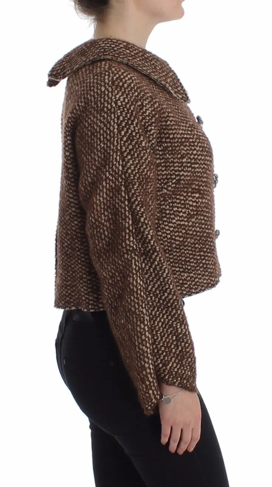 Brown Wool Tweed Crystal Jacket Coat
