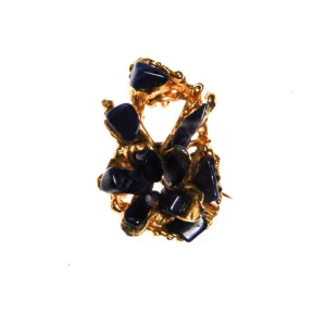 Brutalist Lapis Pendant, brooch, Gold Tone Setting