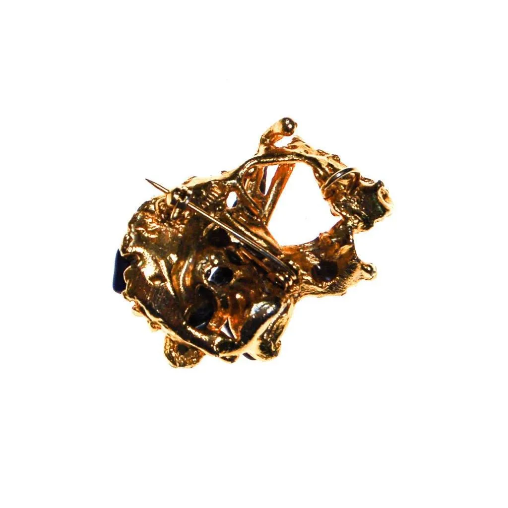 Brutalist Lapis Pendant, brooch, Gold Tone Setting