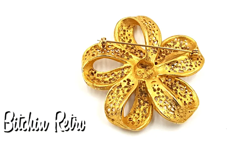 BSK Vintage Filigree Brooch with Pastel Rhinestones and Faux Pearls