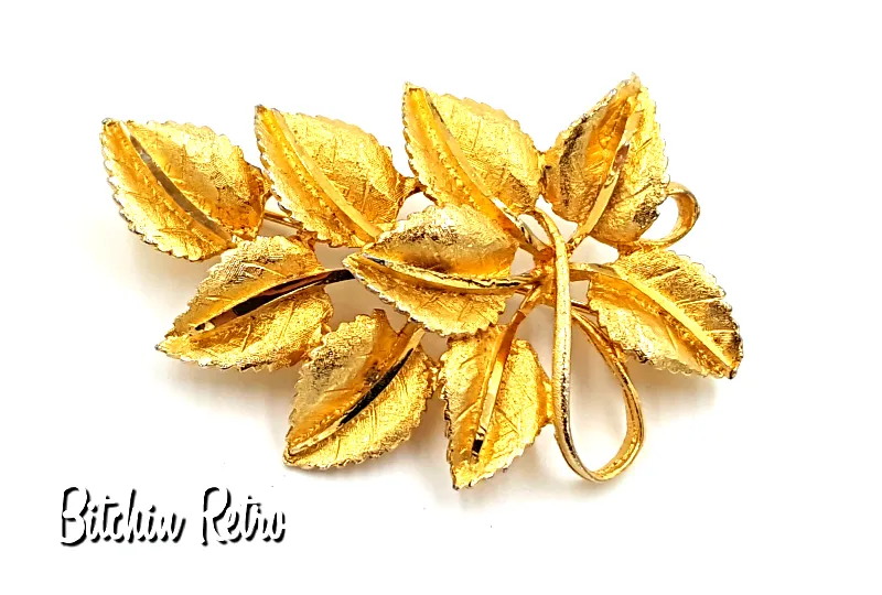 BSK Vintage Leaf Brooch with Ribbon Detail and Retro Style