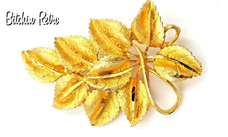 BSK Vintage Leaf Brooch with Ribbon Detail and Retro Style