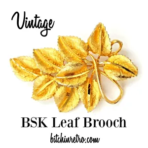 BSK Vintage Leaf Brooch with Ribbon Detail and Retro Style