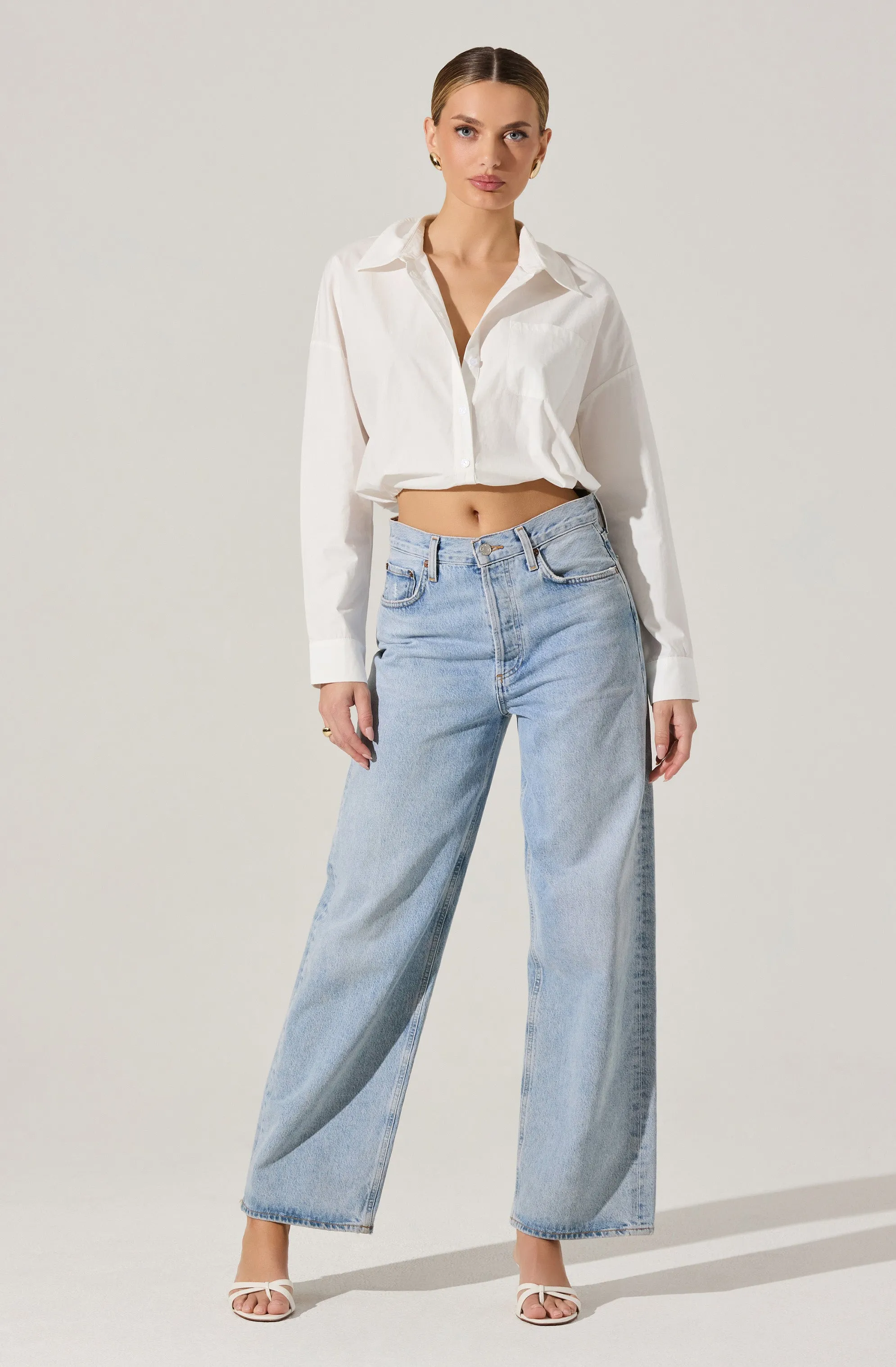 Bubble Hem Cropped Poplin Shirt