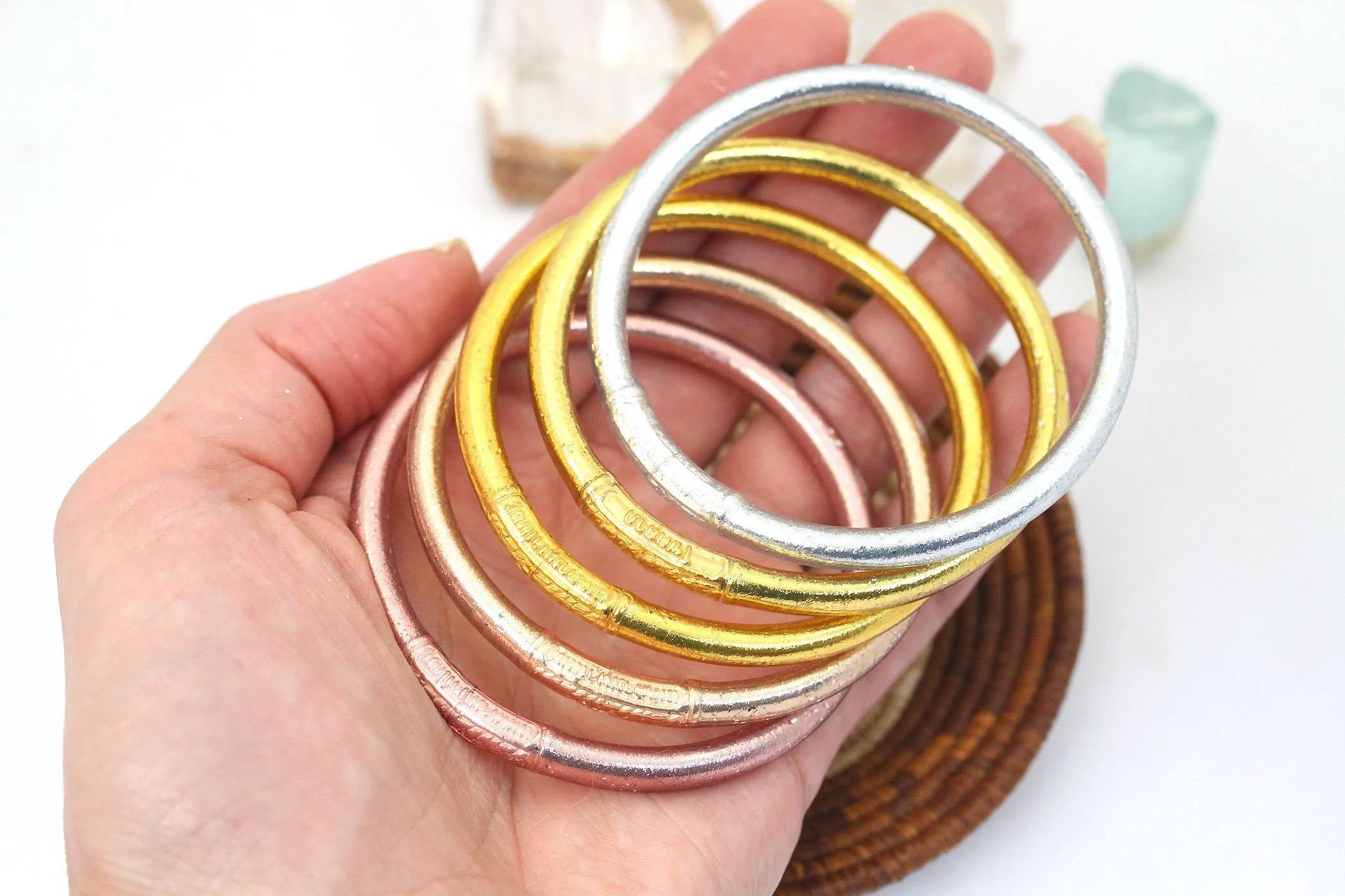 Buddha Bracelets, Mantra Bangle Gold & Metals