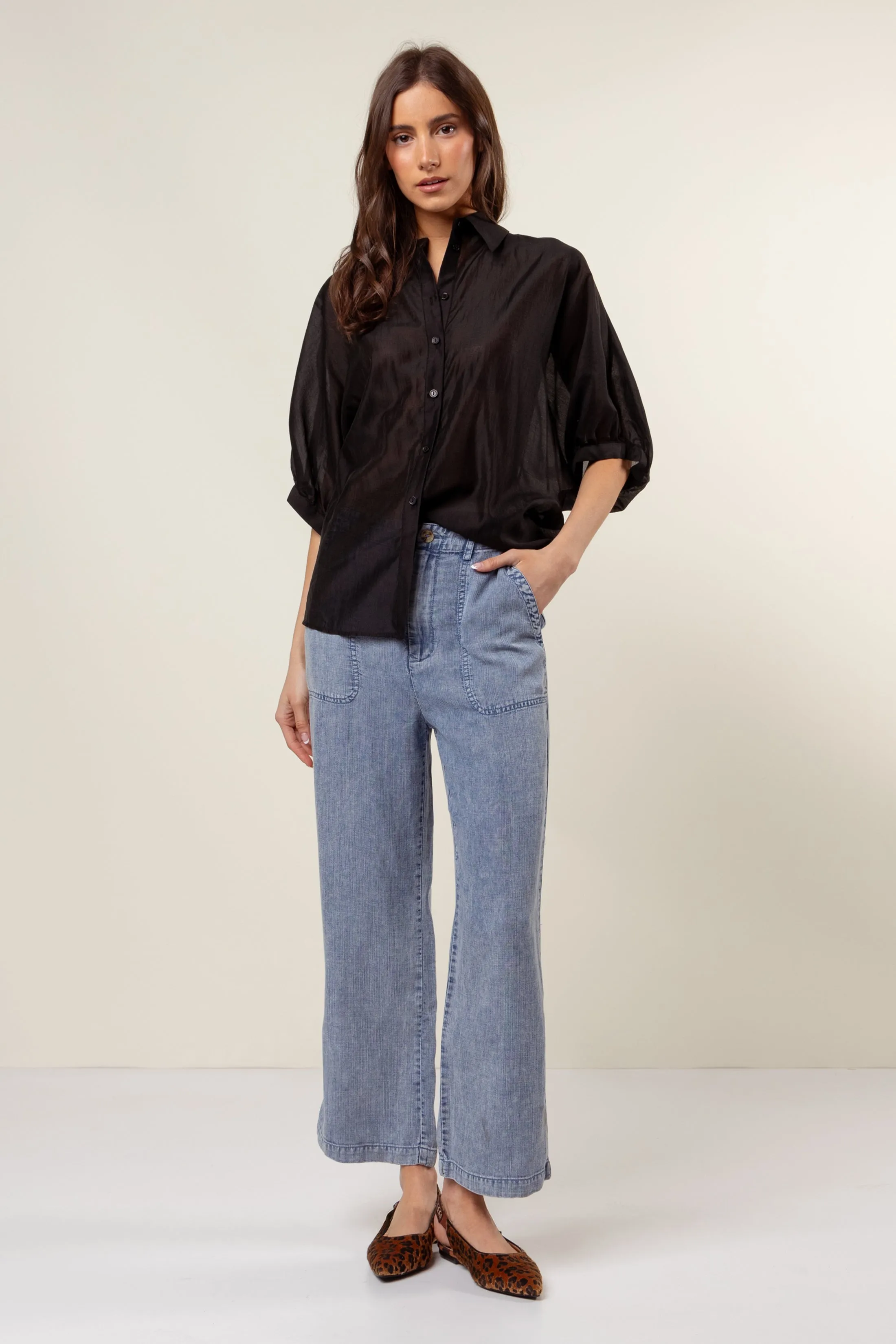 Button Down Blouse with Ruched Keyhole Detail