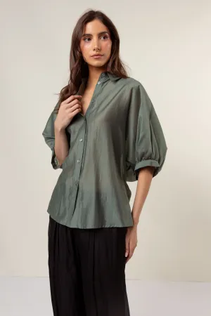 Button Down Blouse with Ruched Keyhole Detail