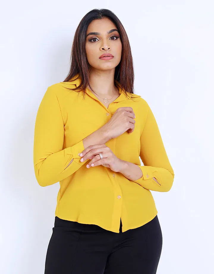 Button Down Blouse with Standed Collar