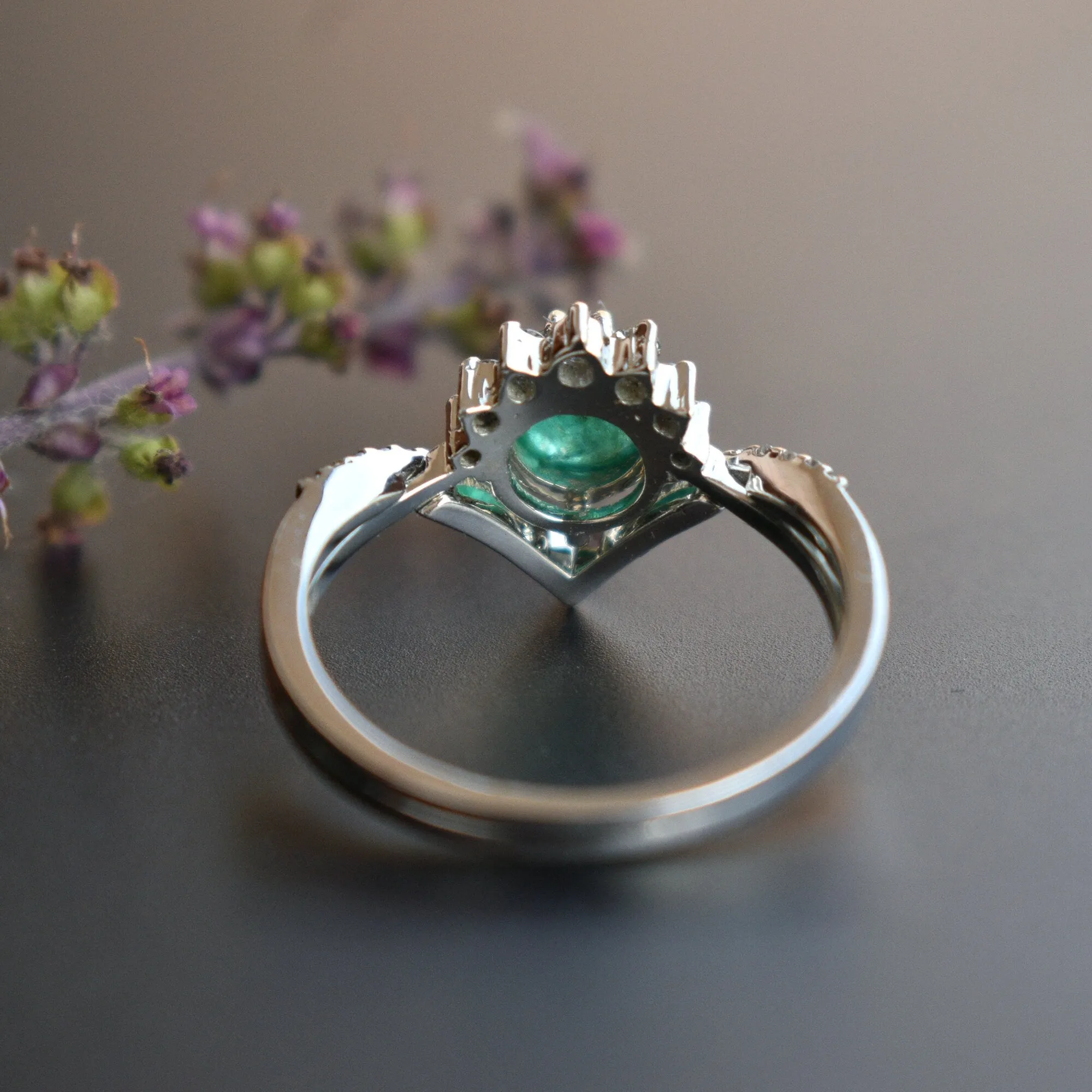 Cabochon Green Emerald CROSSOVER Ring Set