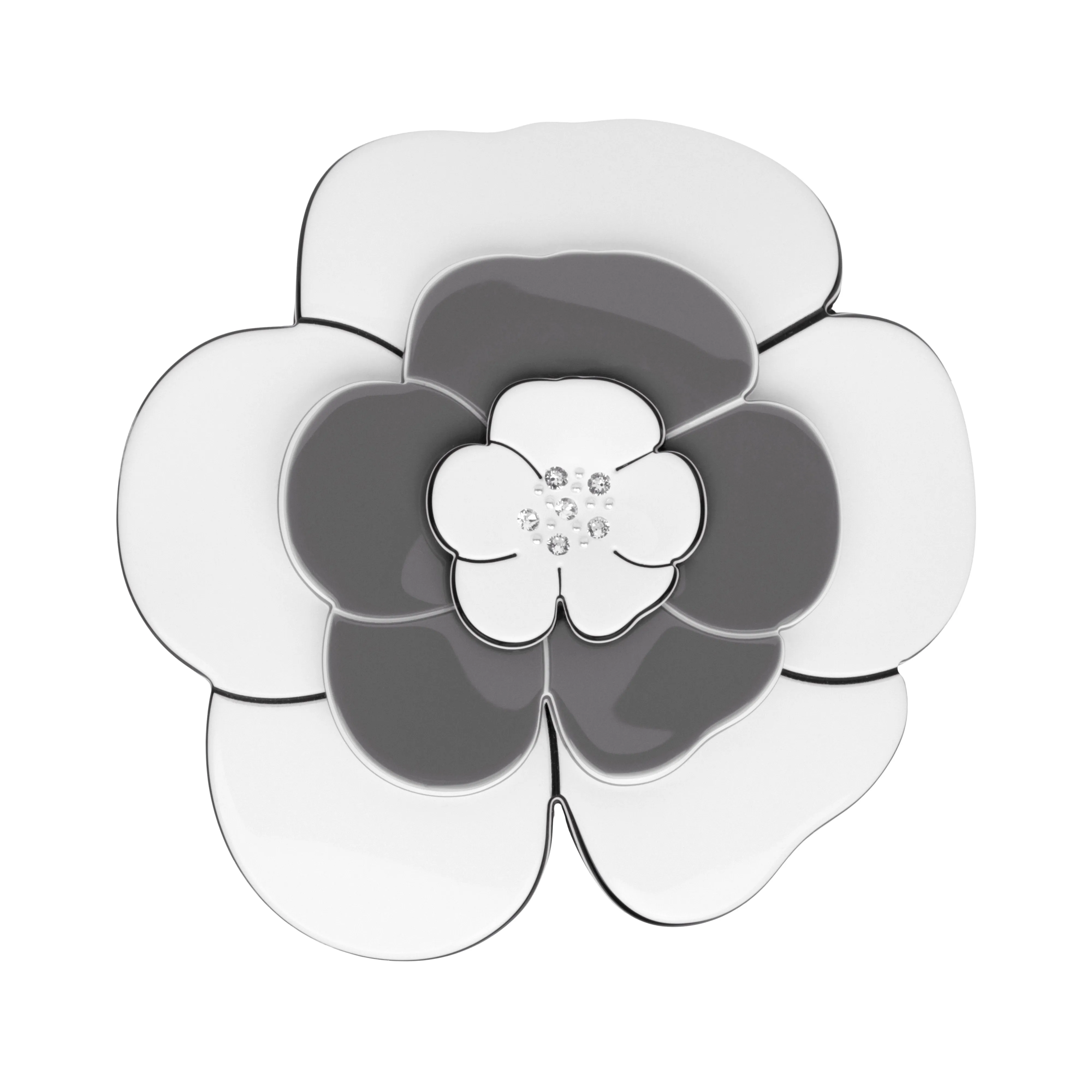 Camellia Large Crystal White Grey Brooch