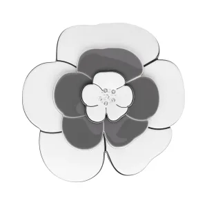 Camellia Large Crystal White Grey Brooch