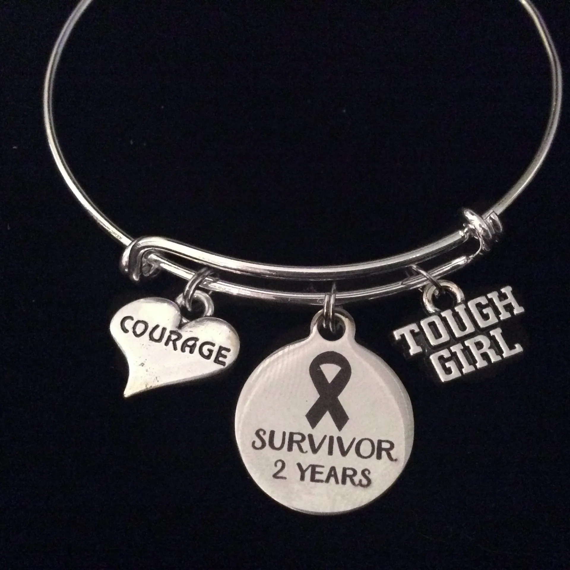 Cancer Survivor 2 Year Courage Tough Girl Expandable Silver Charm Bracelet Adjustable Bangle Gift