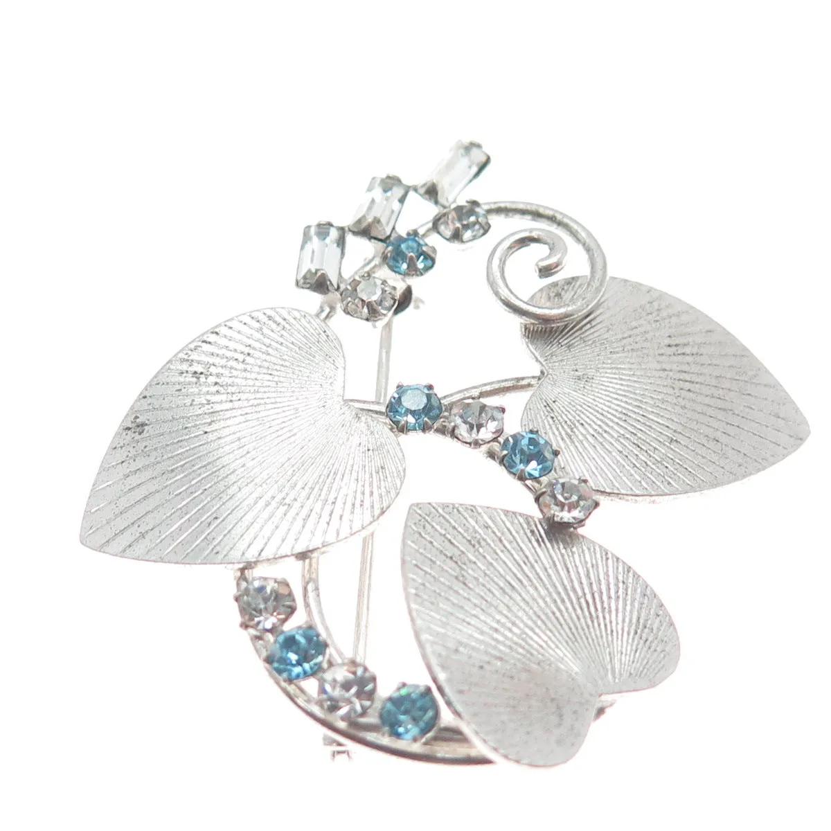CARL ART 925 Sterling Silver Vintage Rhinestone Heart Leaf Pin Brooch/Pendant