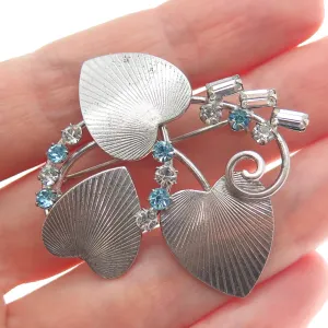 CARL ART 925 Sterling Silver Vintage Rhinestone Heart Leaf Pin Brooch/Pendant